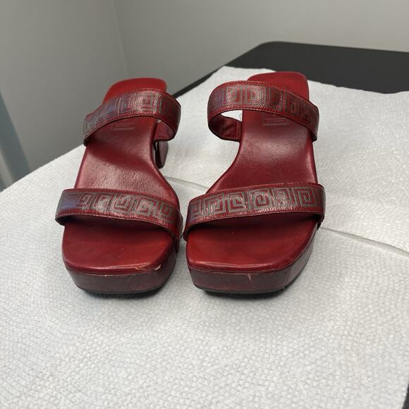 Vintage Cole Haan Sandals Size 7.5 Red Wood Platform Unique Slip On Leather Y2K - Picture 3 of 13
